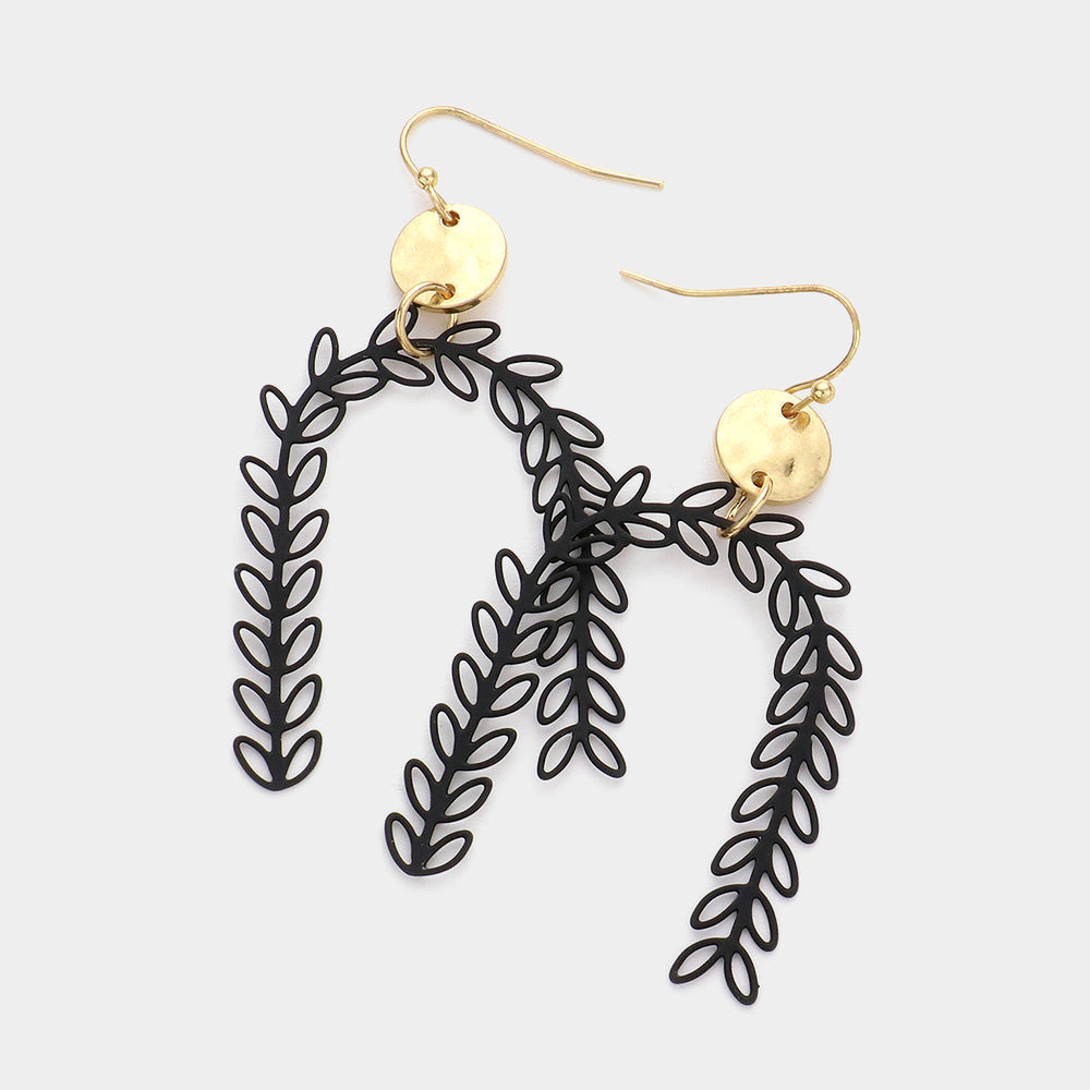 Madeline Love Jet Black Metal Disc Sprout Cluster Colored Arch Dangle Earrings
