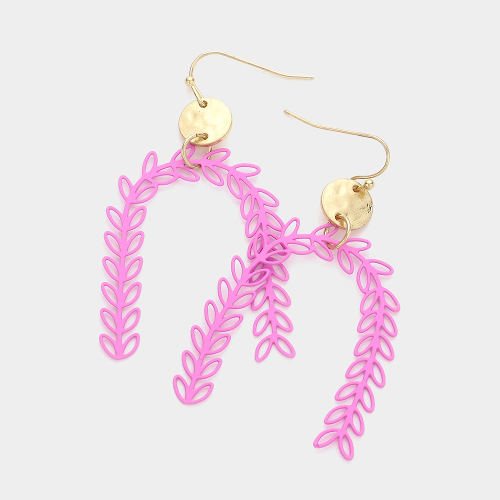 Madeline Love Pink Metal Disc Sprout Cluster Colored Arch Dangle Earrings
