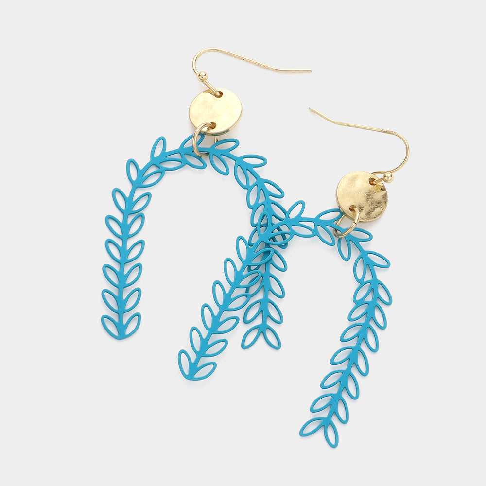 Madeline Love Teal Metal Disc Sprout Cluster Colored Arch Dangle Earrings