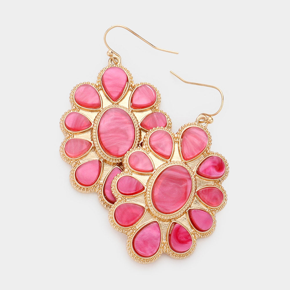 Madeline Love Pink Oval Teardrop Resin Embellished Dangle Earrings