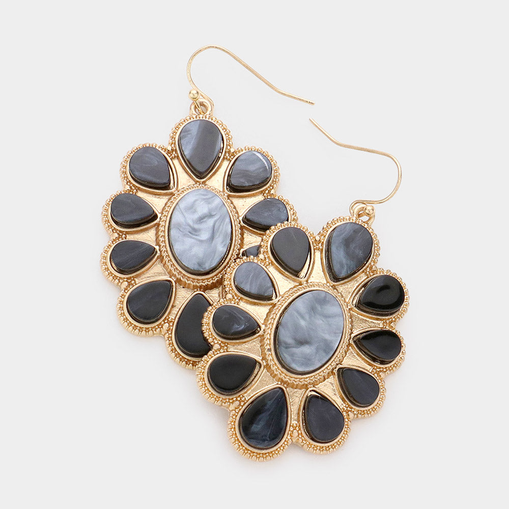 Madeline Love Jet Black Oval Teardrop Resin Embellished Dangle Earrings