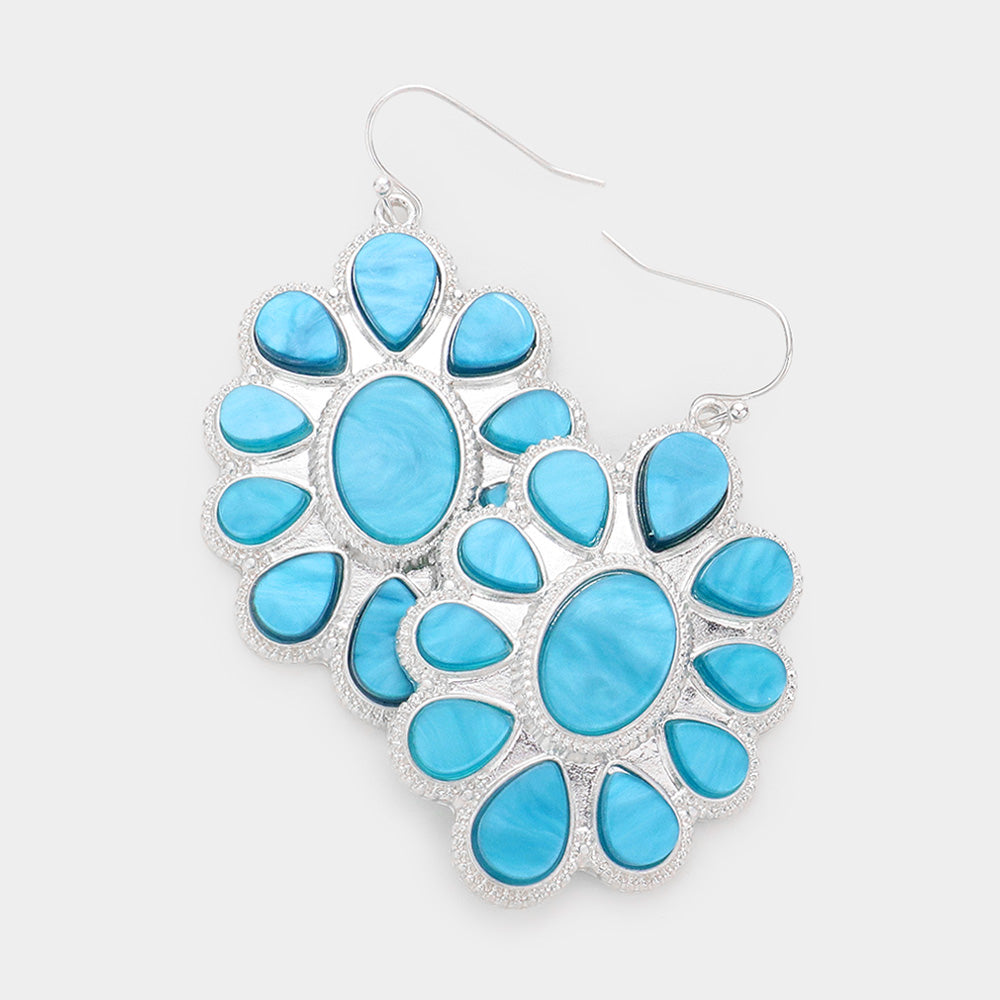 Madeline Love Teal Oval Teardrop Resin Embellished Dangle Earrings
