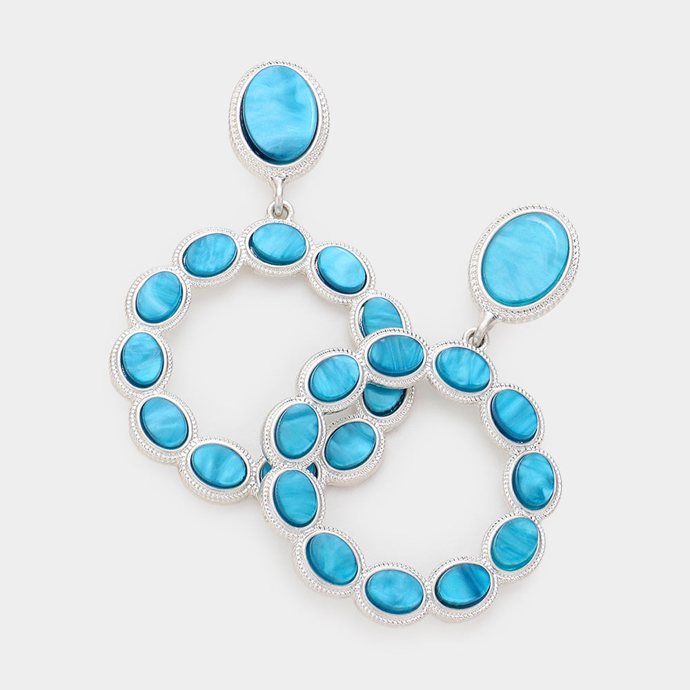 Madeline Love Teal Oval Resin Embellished Open Circle Dangle Earrings