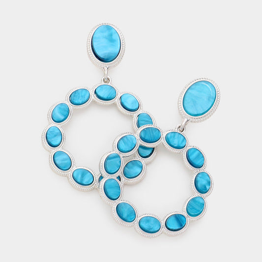 Madeline Love Teal Oval Resin Embellished Open Circle Dangle Earrings