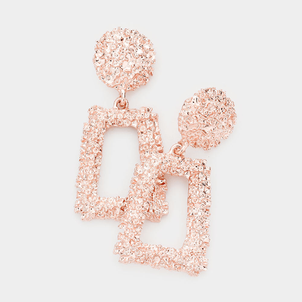 Madeline Love Rose Gold Textured Color Metal Open Trapezoid Knocker Earrings