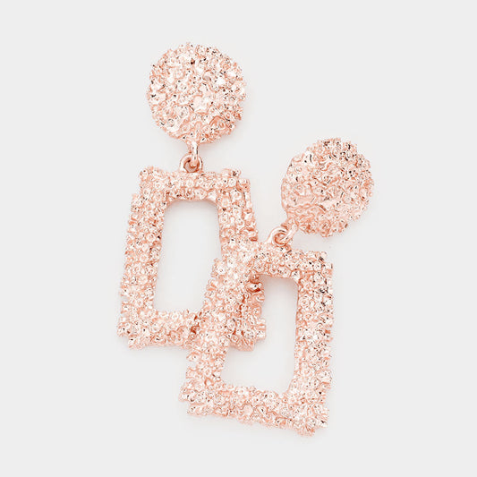 Madeline Love Rose Gold Textured Color Metal Open Trapezoid Knocker Earrings