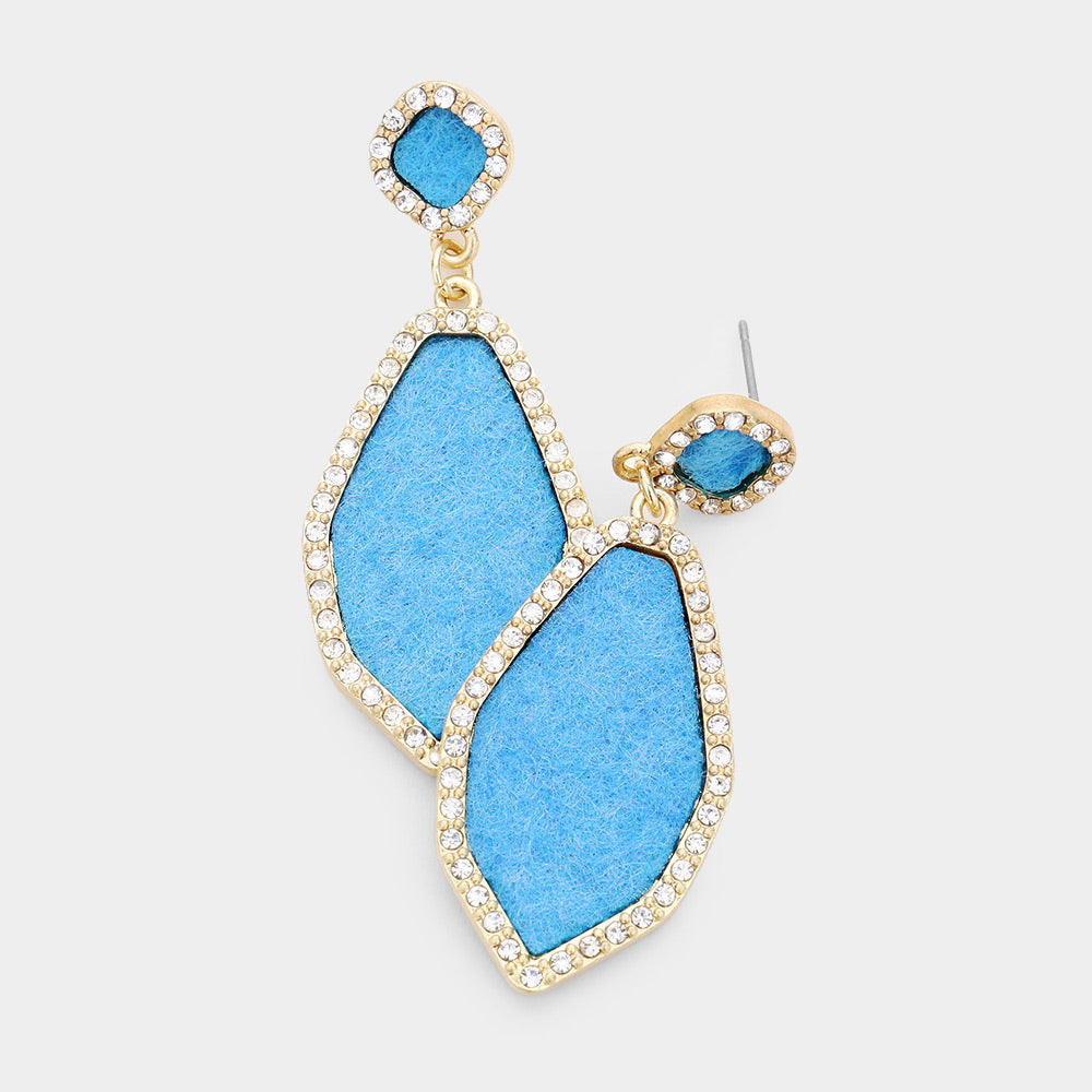 Madeline Love Aqua Rhinestone Trim Fabric Earrings