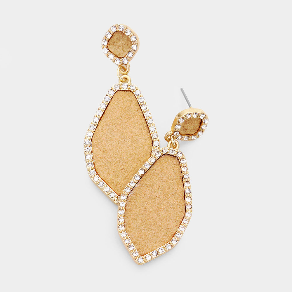 Madeline Love Beige Rhinestone Trim Fabric Earrings