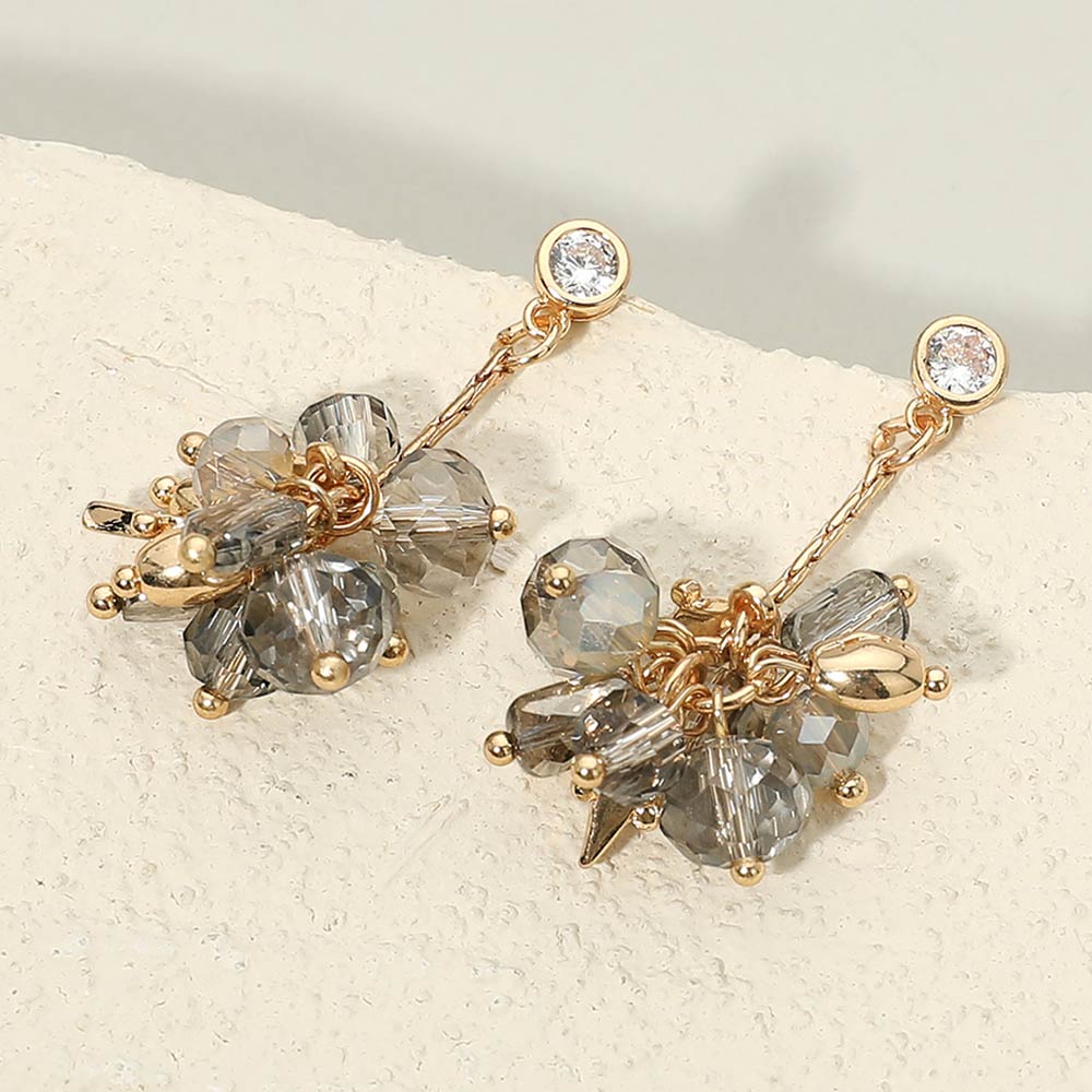 Madeline Love Gray Faceted Beaded Cluster Drop Earrings