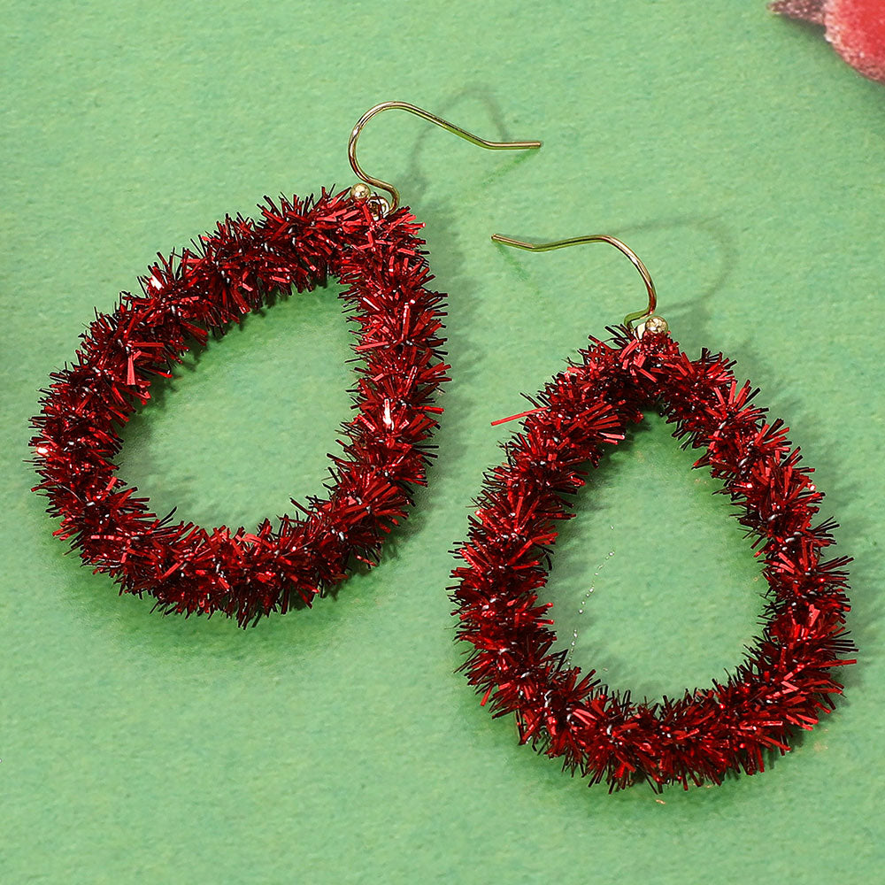 Madeline Love Red Christmas Tinsel Open Teardrop Dangle Earrings