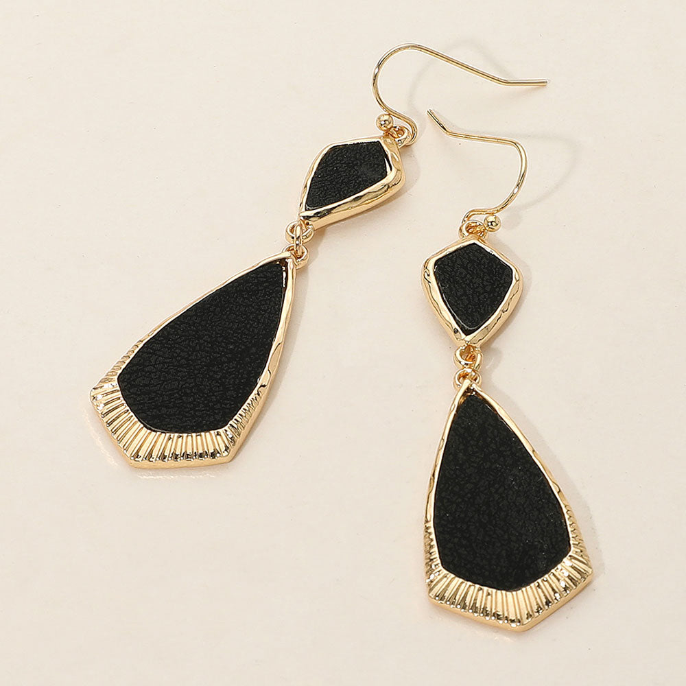 Madeline Love Jet Black Faux Leather Geometric Plate Drop Dangle Earrings