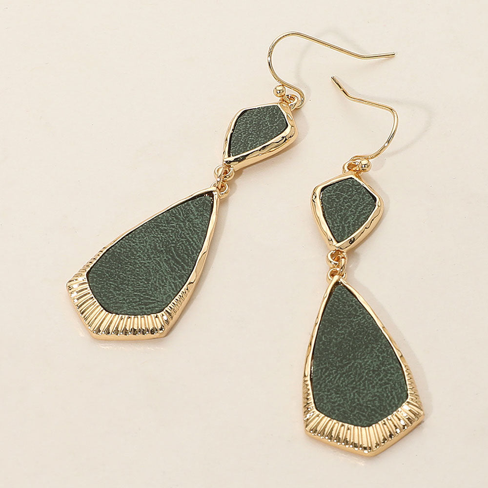 Madeline Love Olive Green Faux Leather Geometric Plate Drop Dangle Earrings