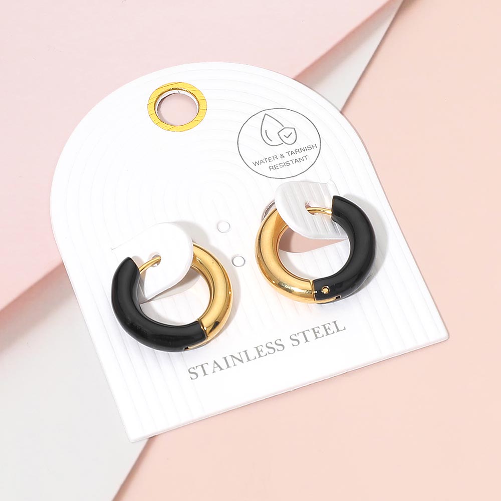 Madeline Love Black, Gold Stainless Steel Two Tone Chunky Huggie Hoop Earrings