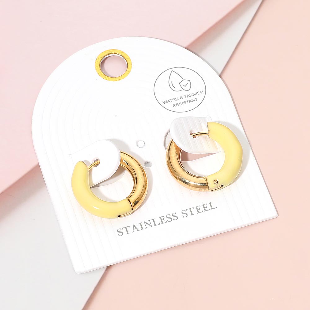 Madeline Love Gold, Yellow Stainless Steel Two Tone Chunky Huggie Hoop Earrings