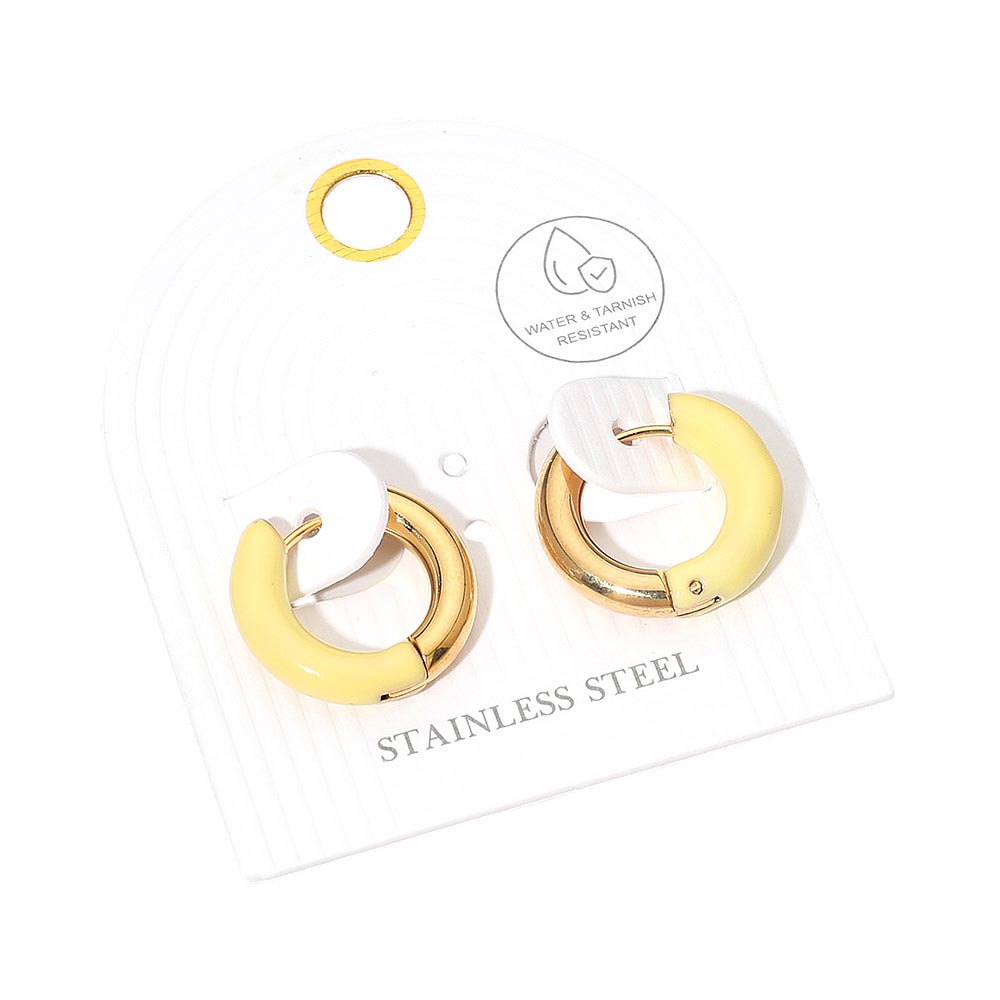 Madeline Love Gold, Yellow Stainless Steel Two Tone Chunky Huggie Hoop Earrings - desc