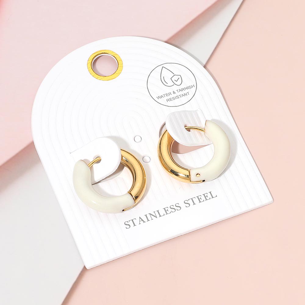Madeline Love Cream, Gold Stainless Steel Two Tone Chunky Huggie Hoop Earrings