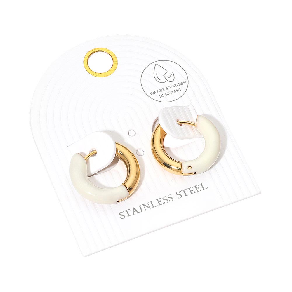 Madeline Love Cream, Gold Stainless Steel Two Tone Chunky Huggie Hoop Earrings - desc