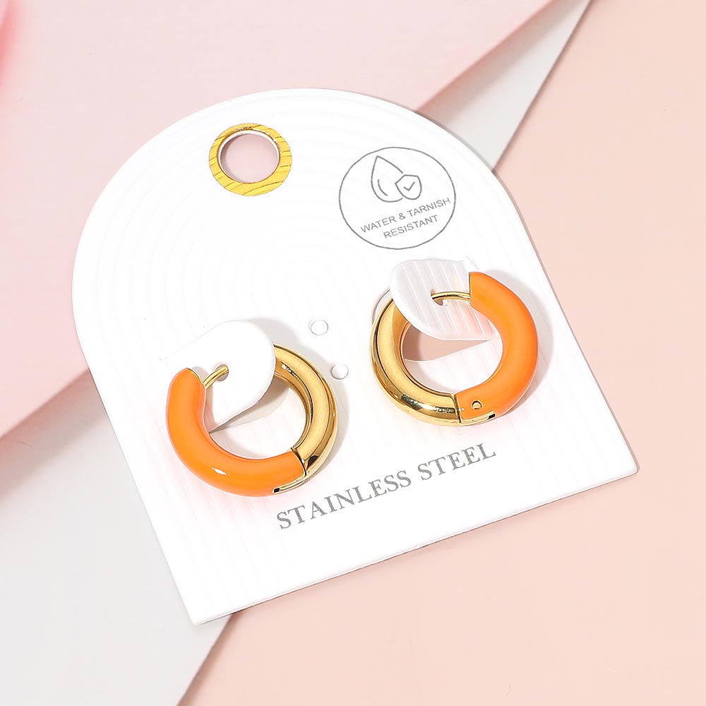 Madeline Love Gold, Orange Stainless Steel Two Tone Chunky Huggie Hoop Earrings