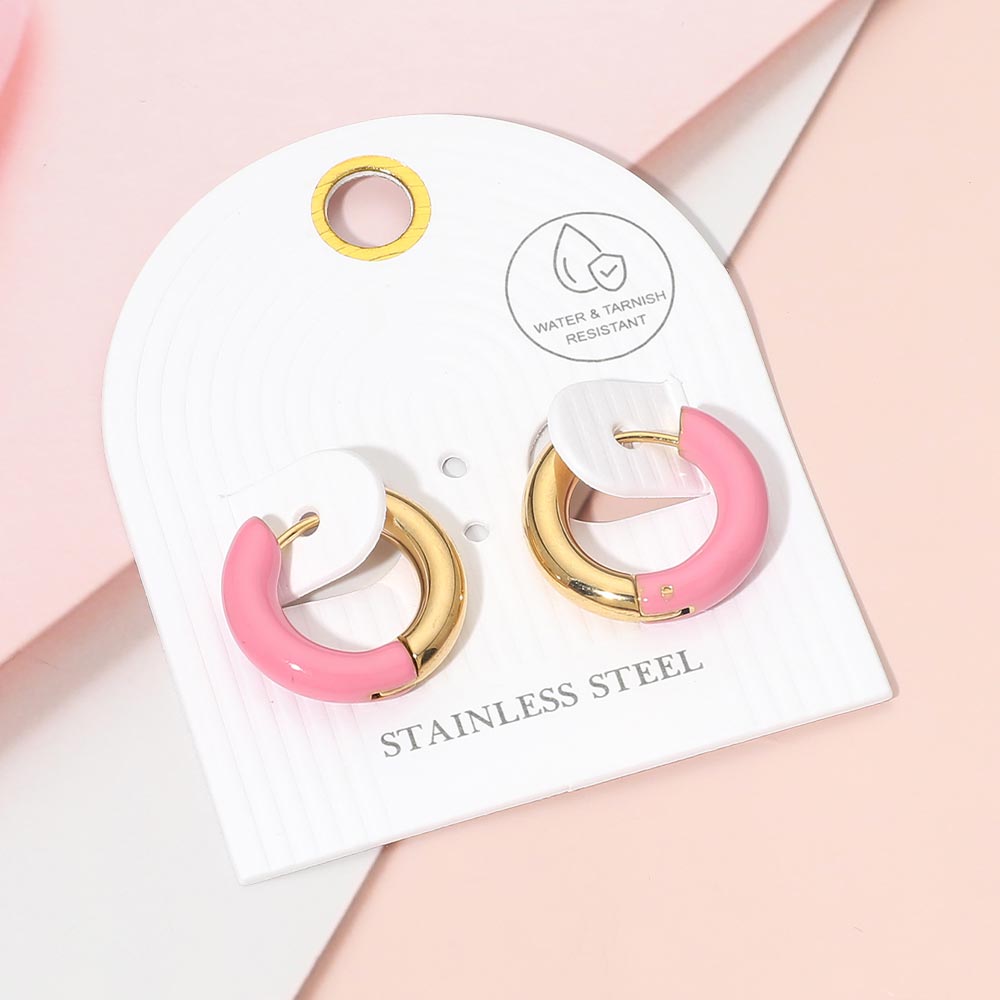Madeline Love Gold, Hot Pink Stainless Steel Two Tone Chunky Huggie Hoop Earrings