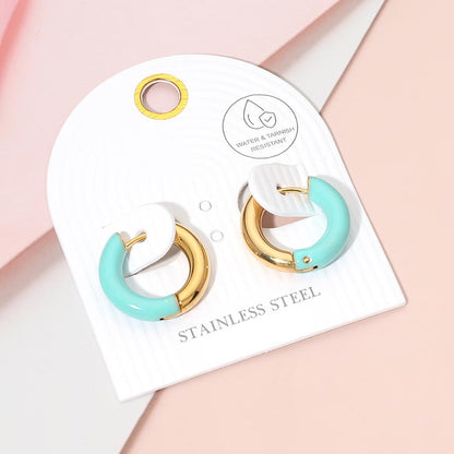 Madeline Love Gold, Mint Stainless Steel Two Tone Chunky Huggie Hoop Earrings