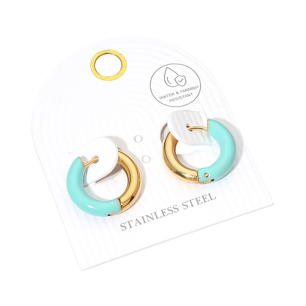 Madeline Love Gold, Mint Stainless Steel Two Tone Chunky Huggie Hoop Earrings - desc
