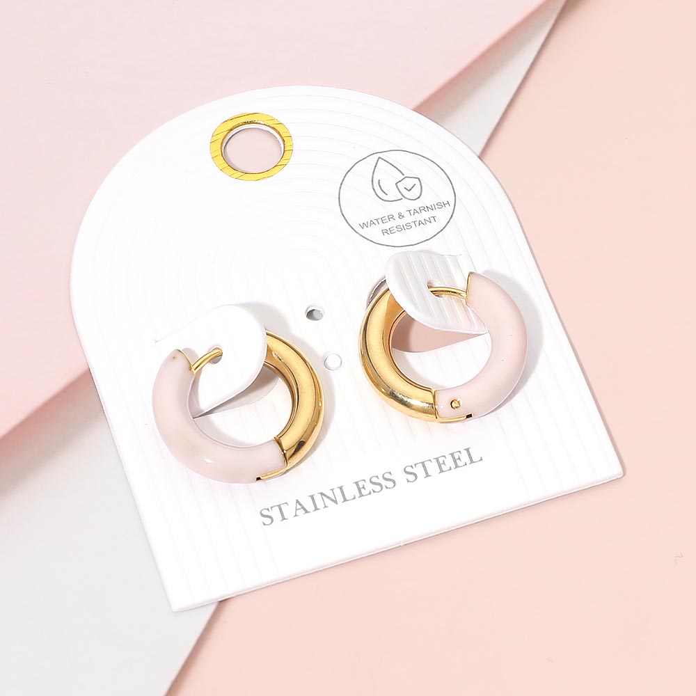 Madeline Love Gold, Pink Stainless Steel Two Tone Chunky Huggie Hoop Earrings