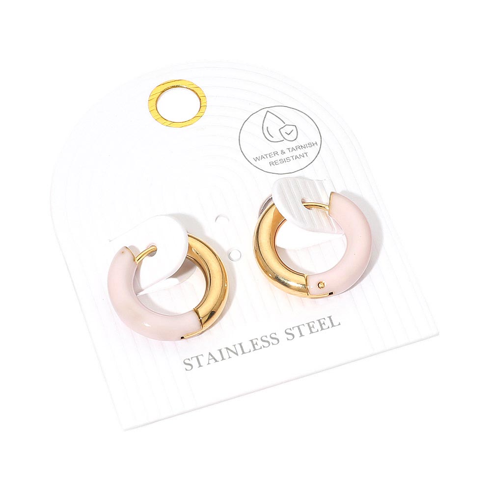 Madeline Love Gold, Pink Stainless Steel Two Tone Chunky Huggie Hoop Earrings - desc