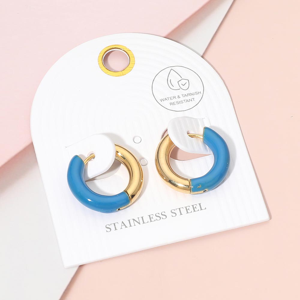Madeline Love Gold, Royal Blue Stainless Steel Two Tone Chunky Huggie Hoop Earrings