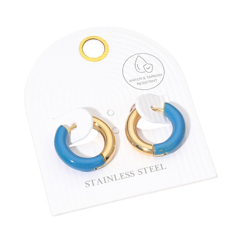 Madeline Love Gold, Royal Blue Stainless Steel Two Tone Chunky Huggie Hoop Earrings - desc
