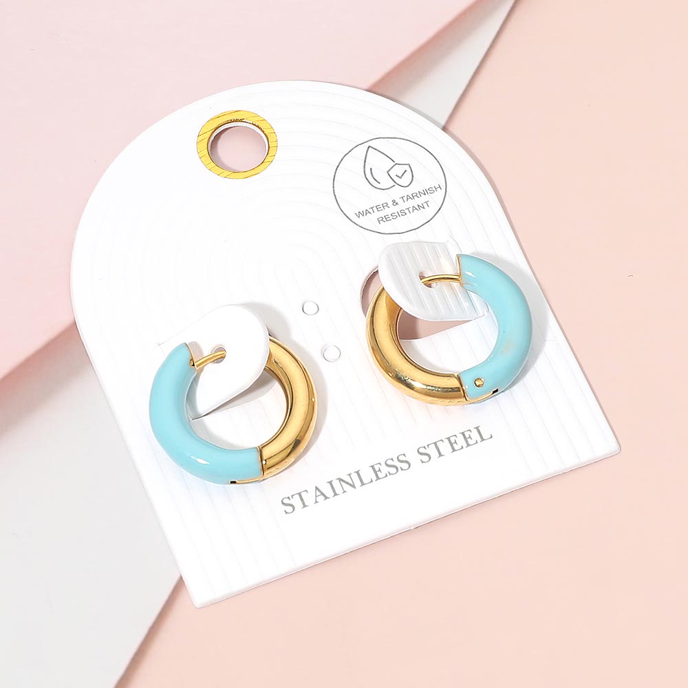 Madeline Love Gold, Turquoise Stainless Steel Two Tone Chunky Huggie Hoop Earrings