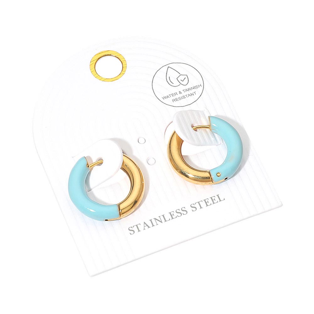 Madeline Love Gold, Turquoise Stainless Steel Two Tone Chunky Huggie Hoop Earrings - desc
