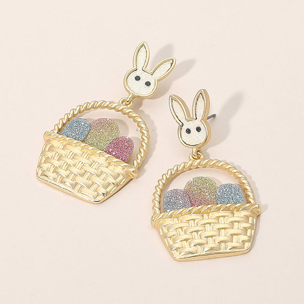 Madeline Love Multi Bunny Glitter Easter Egg Basket Charm Dangle Earrings