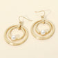 Madeline Love Worn Gold Pearl Accent Textured Chunky Layered Double Hoop Drop Dangle Earrings