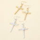 Madeline Love Worn Gold Pearl Accent Chunky Textured Cross Drop Dangle Earrings - extra