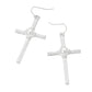 Madeline Love Worn Silver Pearl Accent Chunky Textured Cross Drop Dangle Earrings - desc