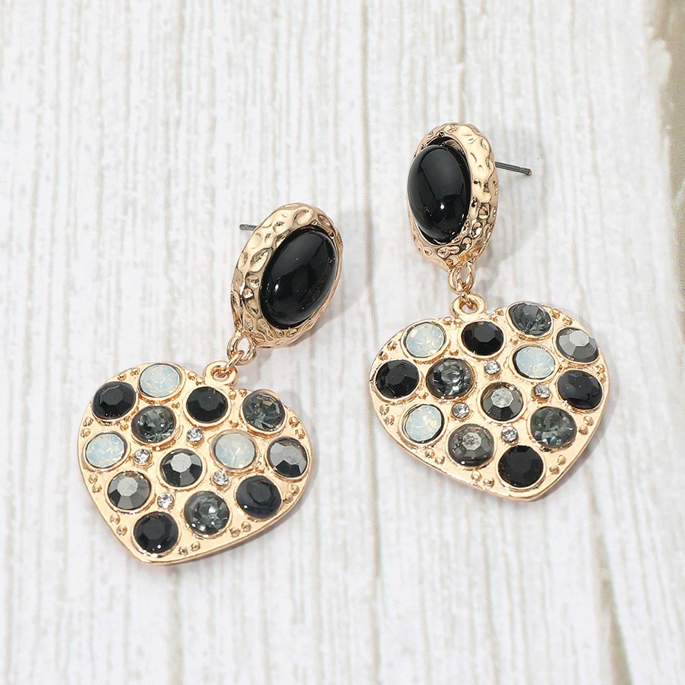 Madeline Love Black, Gold, Multi Crystal Heart Drop Earrings