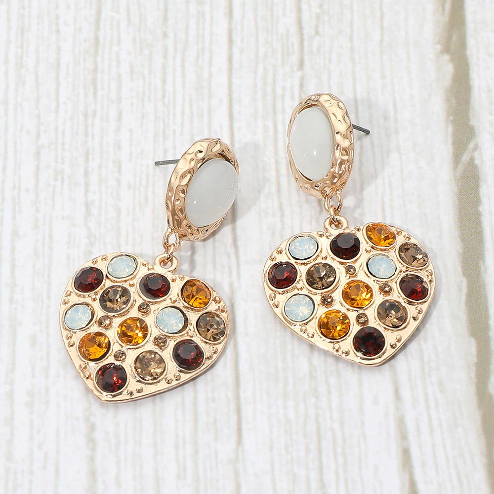 Madeline Love Brown, Gold, Multi Crystal Heart Drop Earrings
