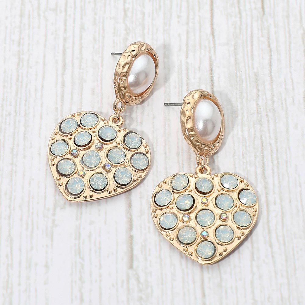 Madeline Love Gold, Opal, White Crystal Heart Drop Earrings