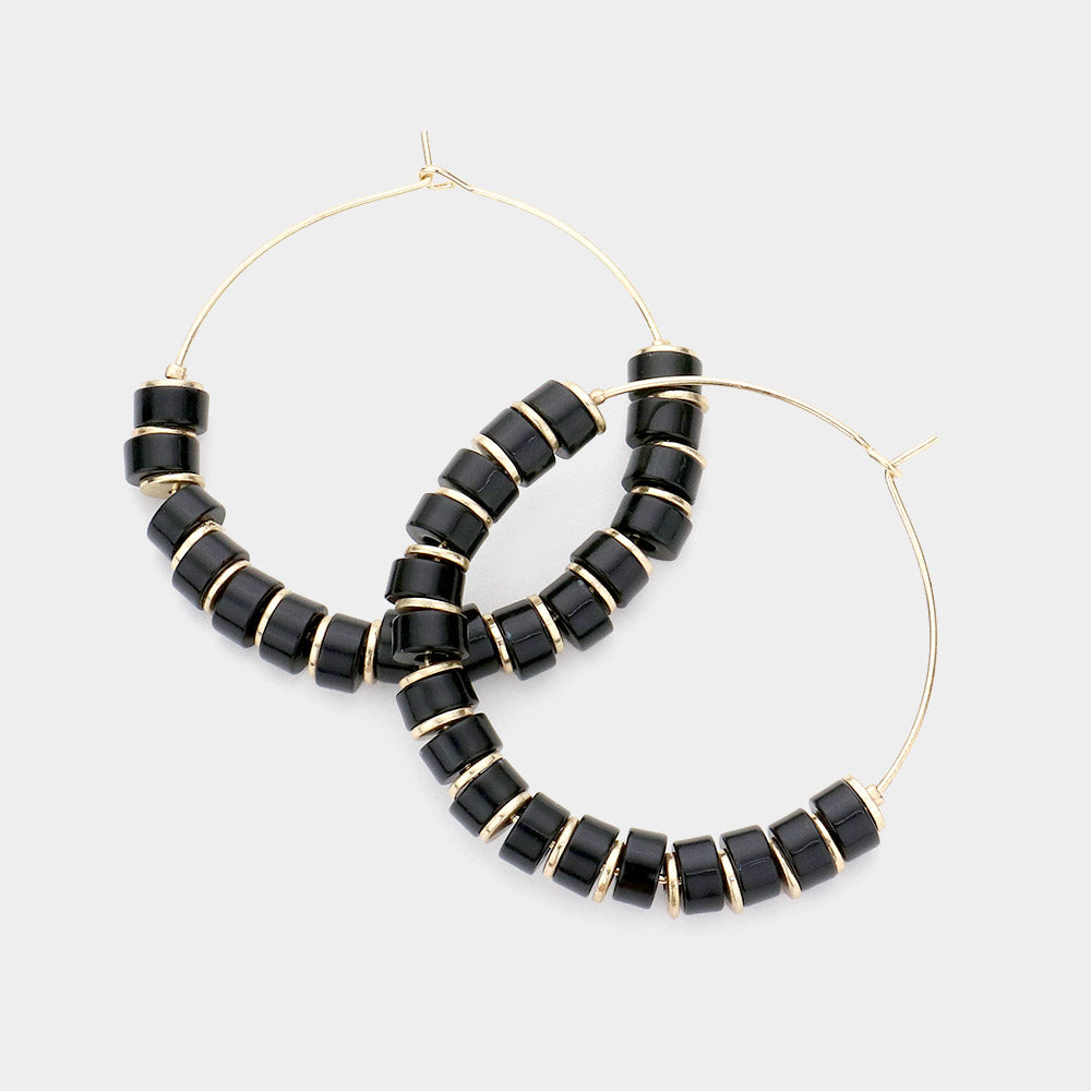 Madeline Love Jet Black Beaded Metal Hoop Earrings