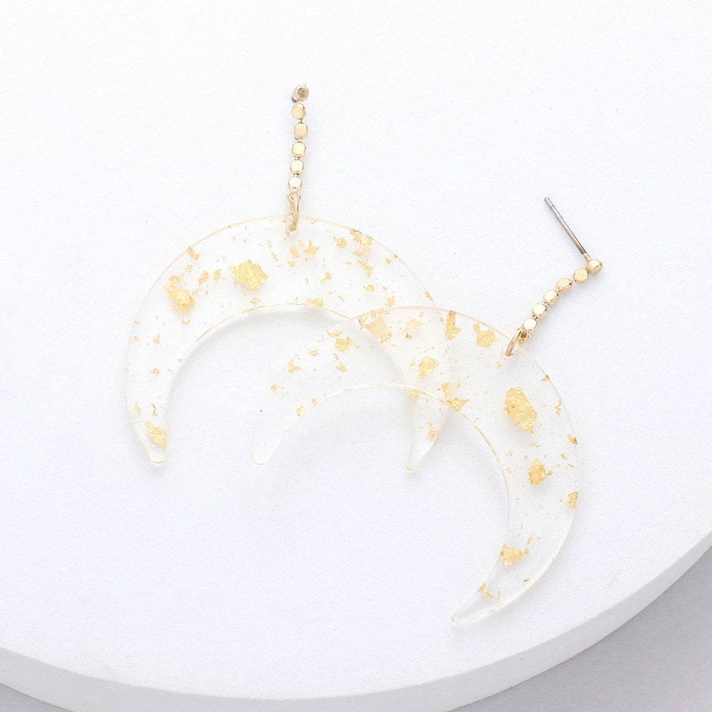 Madeline Love Gold, Lucite Dropped Lucite Double Horn Dangle Earrings