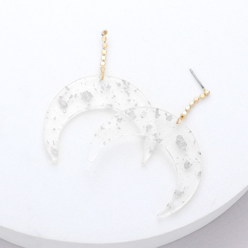Madeline Love Lucite, Silver Dropped Lucite Double Horn Dangle Earrings