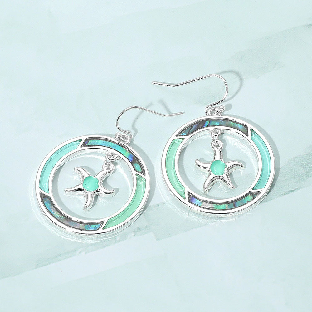 Madeline Love Abalone, Multi, Silver Starfish Accented Abalone Sea Glass Dangle Earrings