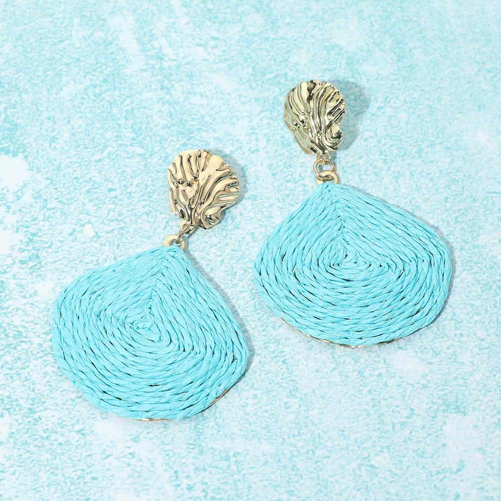 Madeline Love Turquoise Raffia Wrapped Shell Drop Statement Earrings