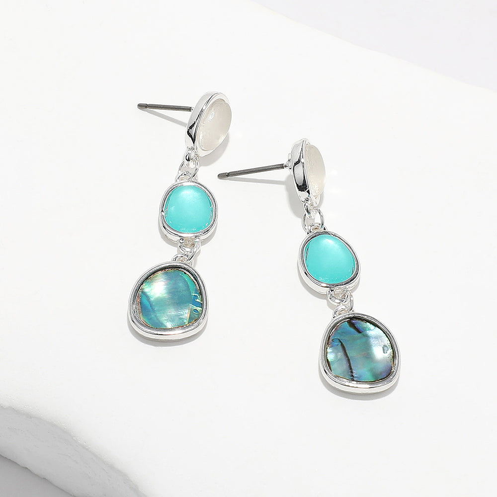 Madeline Love Abalone, Silver Sea Glass Cluster Link Dropdown Earrings