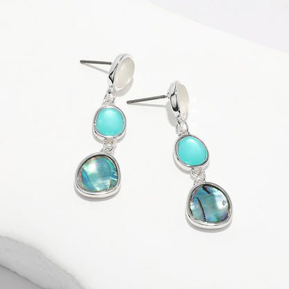 Madeline Love Abalone, Silver Sea Glass Cluster Link Dropdown Earrings