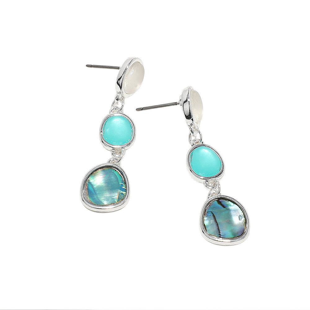 Madeline Love Abalone, Silver Sea Glass Cluster Link Dropdown Earrings - desc