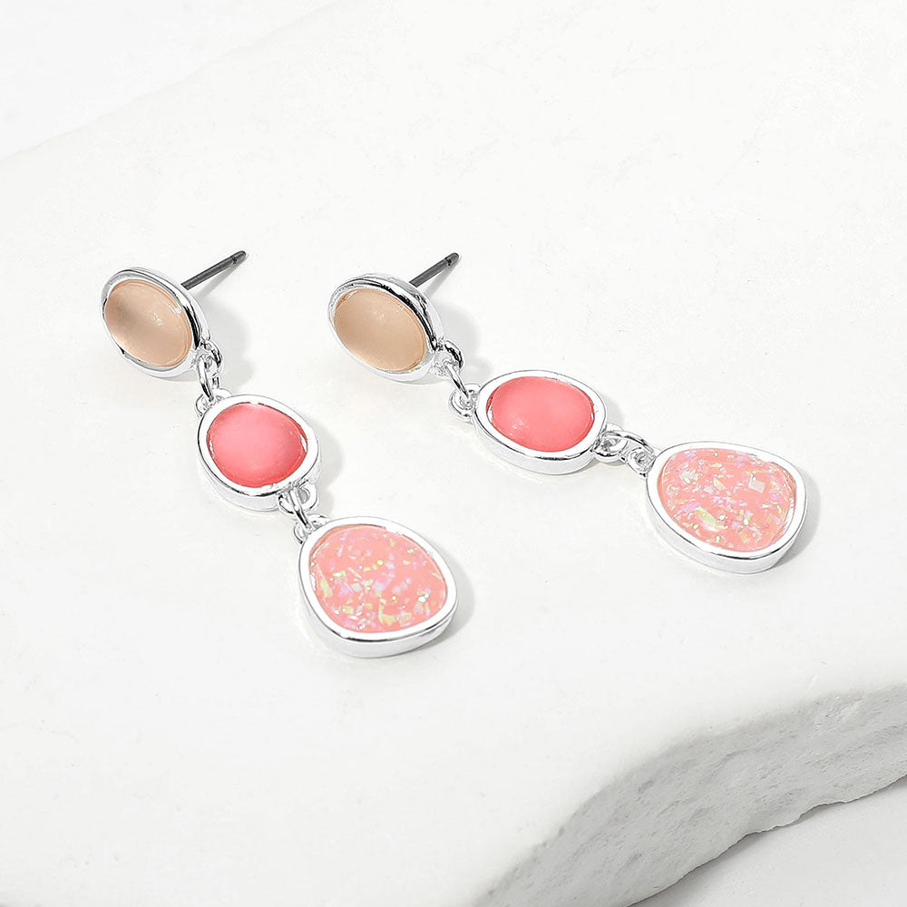 Madeline Love Opal, Pink, Silver Sea Glass Cluster Link Dropdown Earrings