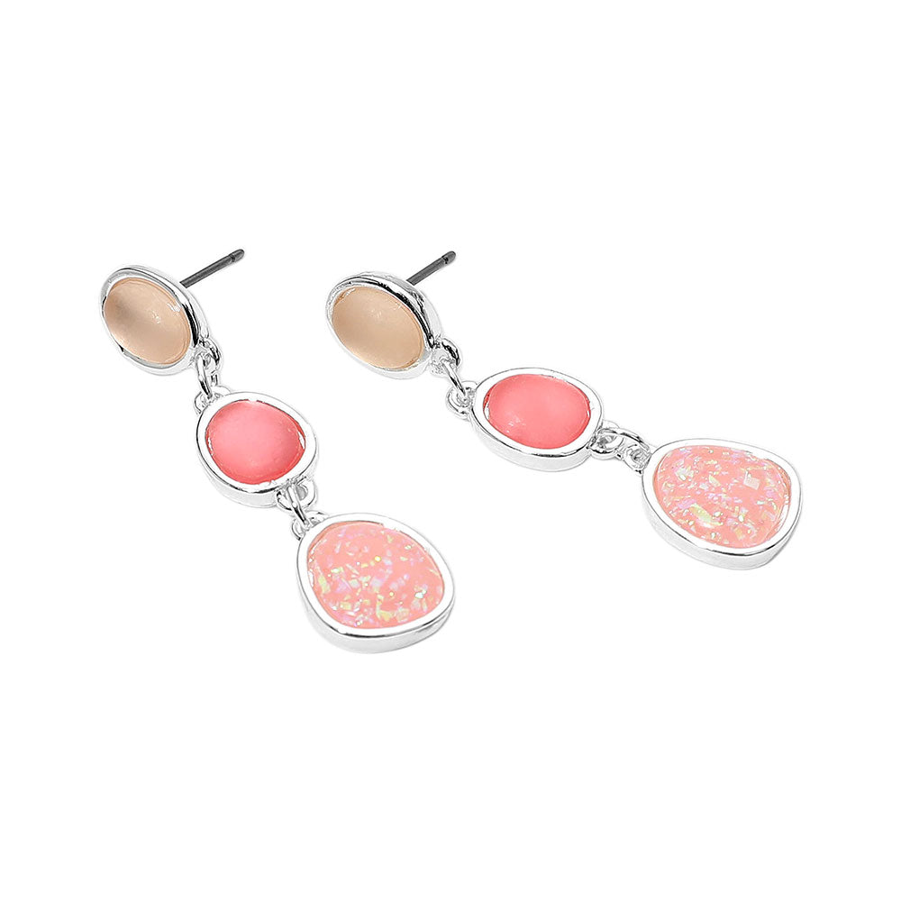 Madeline Love Opal, Pink, Silver Sea Glass Cluster Link Dropdown Earrings - desc
