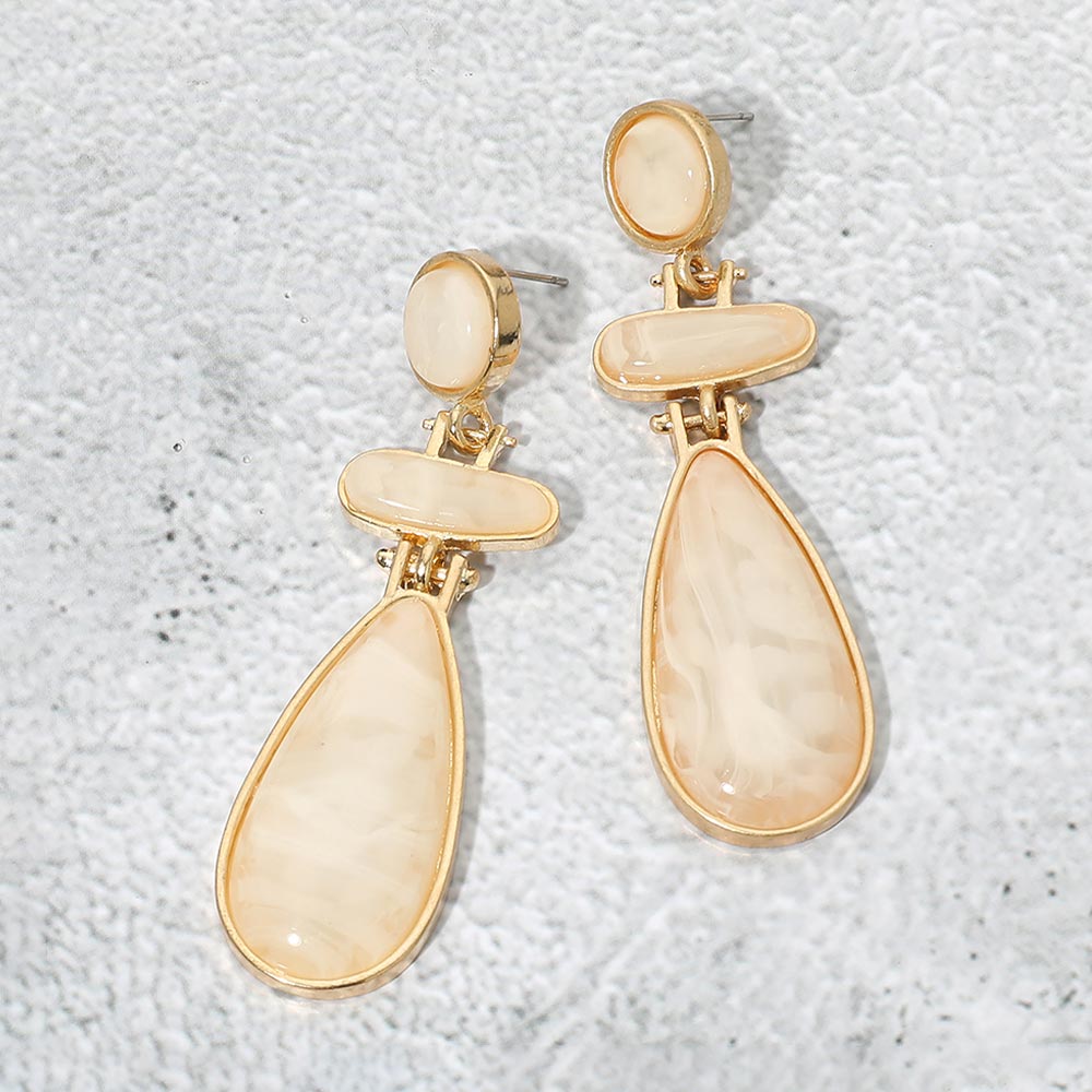 Madeline Love Gold, Neutral Geometric Resin Teardrop Link Statement Earrings
