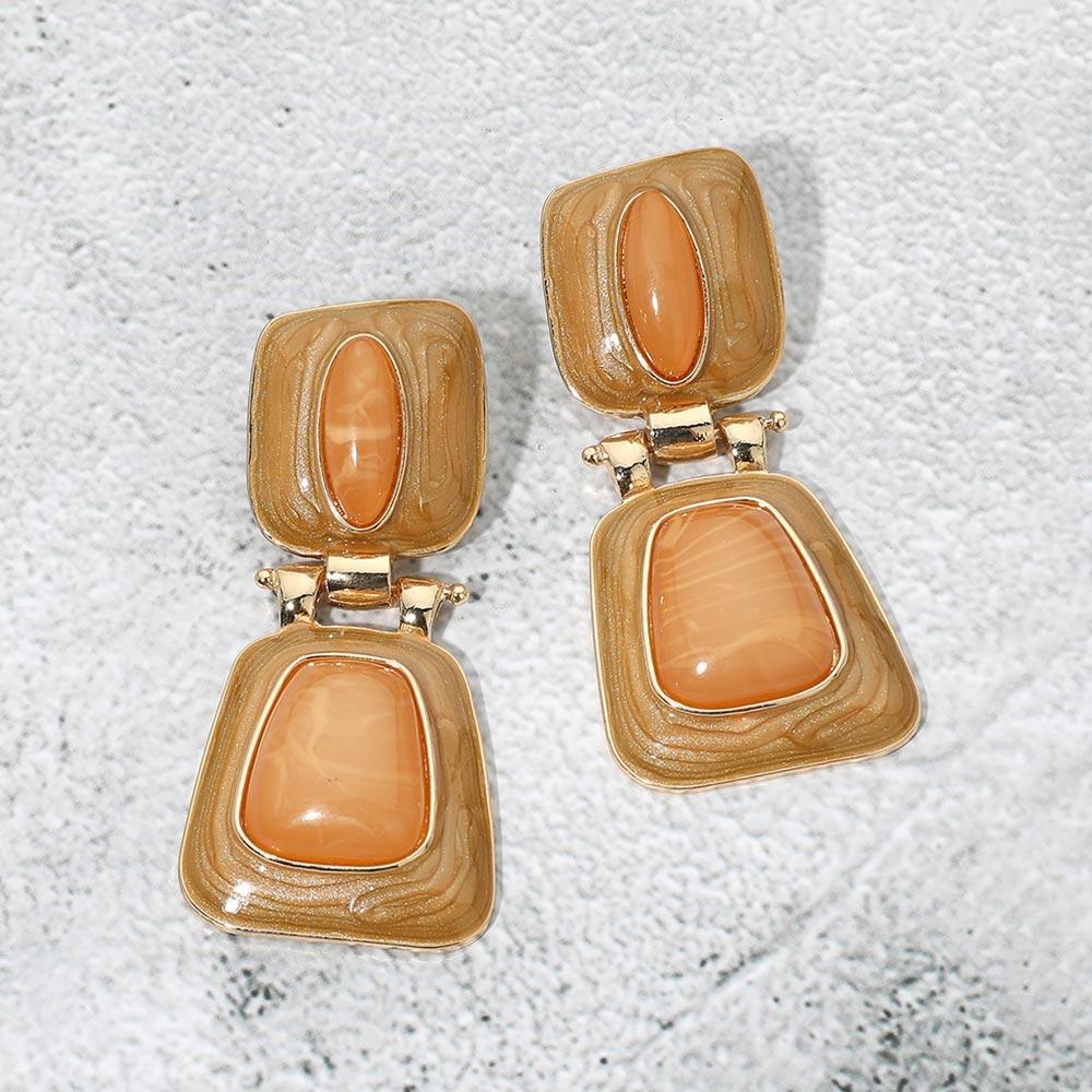Madeline Love Brown, Gold Bold Vintage Geometric Link Drop Statement Earrings